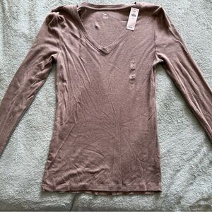 GAP Women's V-Neck Long Sleeve Shirt - brown